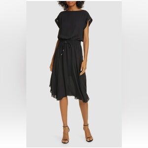 ATM Anthony Thomas Melillo Georgette Black Dress Cinched Waist Size S Classy Lux